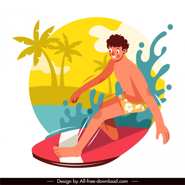 surf deporte icono divertido dibujo animado