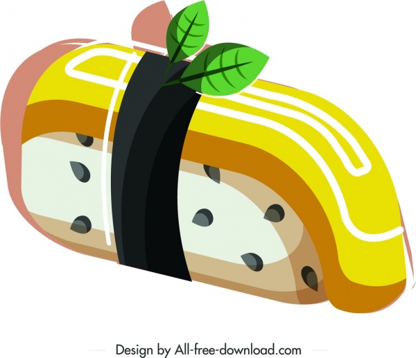 ẩm thực sushi biểu tượng thiết kế 3D đầy màu sắc