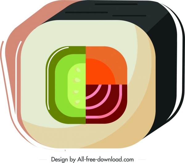 icono de la cocina de sushi 3d colorido diseño geométrico