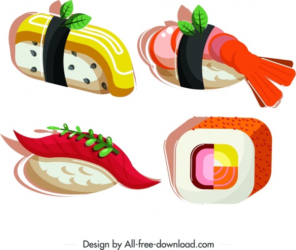 ikon makanan sushi udang telur salmon desain kuadrat