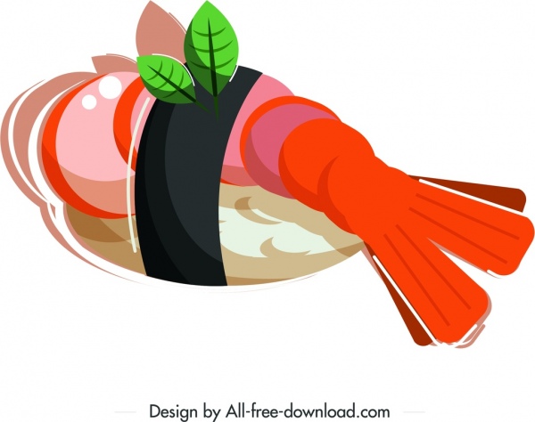 sushi comida icono camarón decoración coloreado clásico 3d