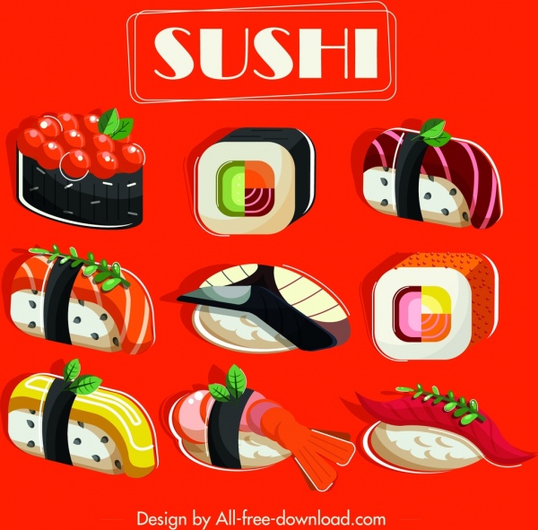 Sushi-Menü bedecken bunte klassisches Vorlagendesign