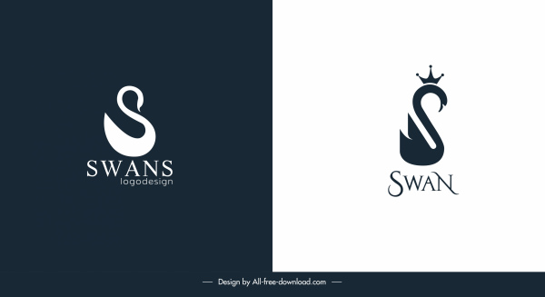 Schwan-Logo-Vorlagen kontrastieren flache verwirbelte Formen Design