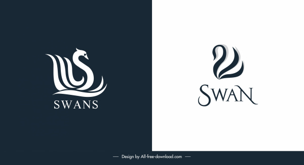 шаблоны логотипа лебедя темный яркий плоский эскиз