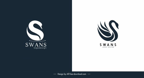 лебедь логотип шаблоны плоский эскиз темный яркий декор