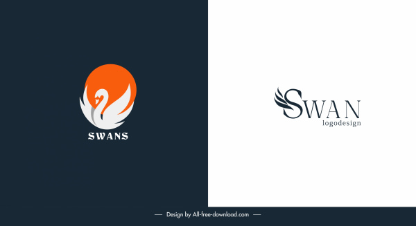 Schwan Logotypen flache Formen Texte Skizze