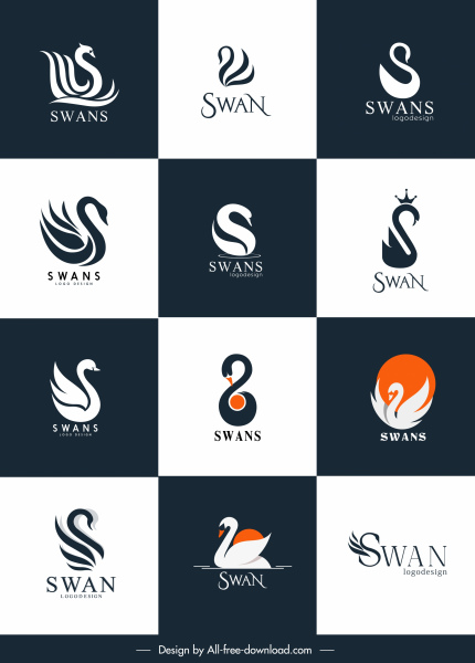 logotipos de cisnes simple boceto plano arremolinado