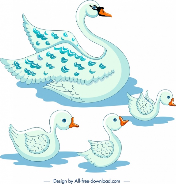 bosquejo de historieta color de pintura de la multitud de cisnes