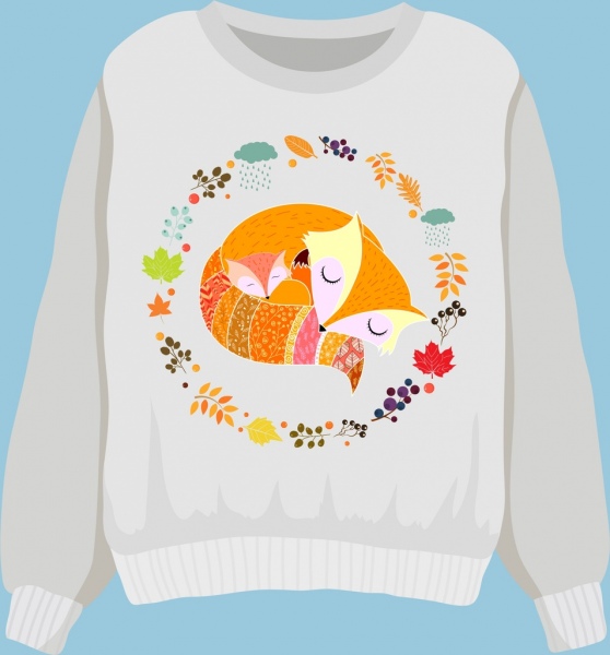 Sweater Shirt template Wild Fox iconos flores decoracion