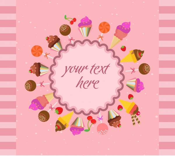 сладкие конфеты Крем фоне красочных иконок круг орнамент