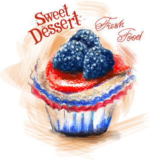 Sweet Dessert Colored Drawn Vector