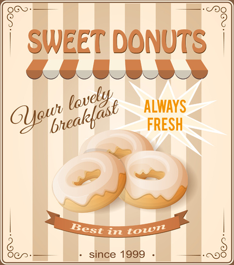 Сладкие пончики плакат винтажный стиль дизайн