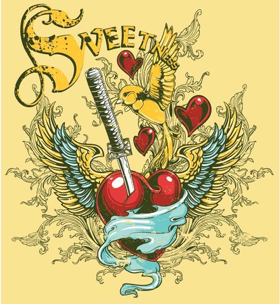 Sweetness Typography On Bleeding Heart Vintage T Shirt Design Vector