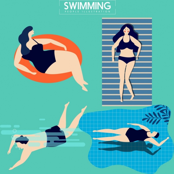 natação humanas ícones coloridos projeto dos desenhos animados