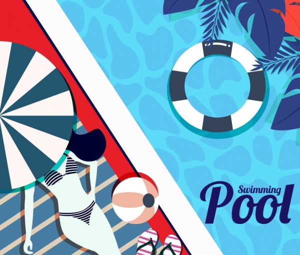 parapluie de fille bikini piscine fond buoy icônes