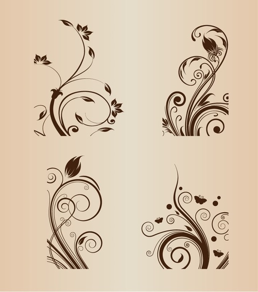 conjunto de ilustração do redemoinho design floral vetor