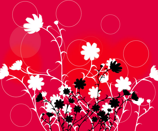 빨간 배경에서 소용돌이 꽃