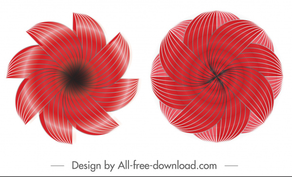 kelopak berputar ikon mengkilap modern merah simetris ilusi