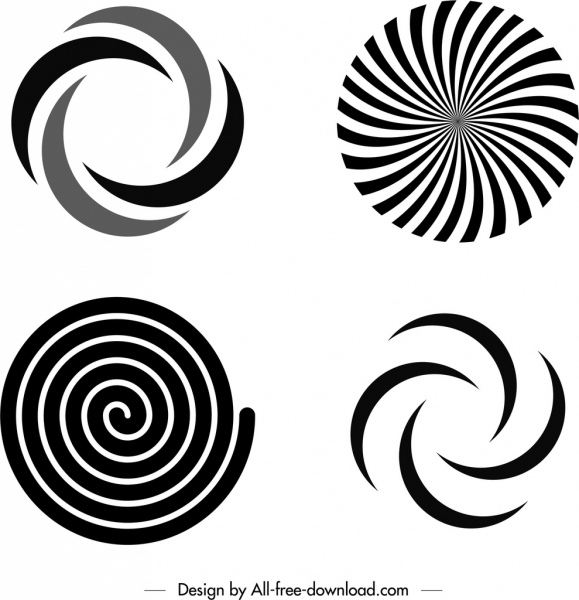 закрученные формы шаблоны черный белый плоский эскиз