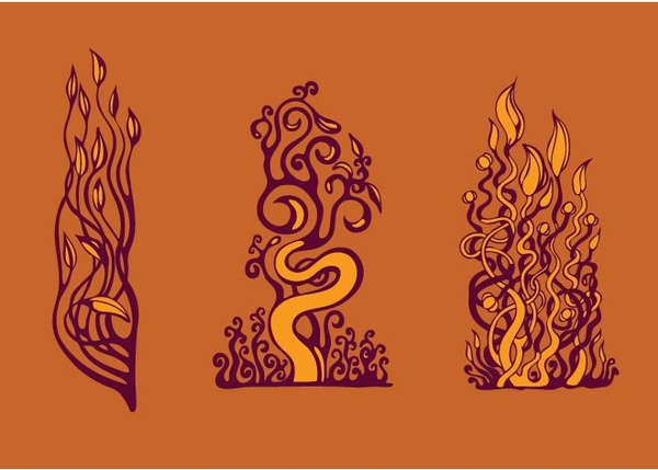 Swirls Various Fire Flame Floral Shapes Vector