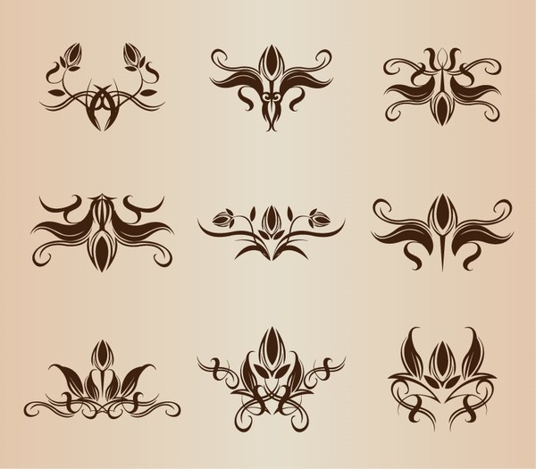 対称的な花のデザイン要素ベクトル セット