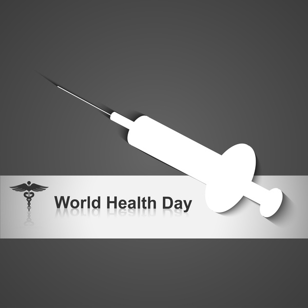 Jeringa para el Día Mundial de la salud símbolo médico concepto antecedentes
