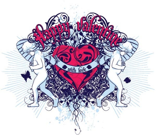 diseño de la camiseta para vector de plantilla de ángulo vintage San Valentín feliz