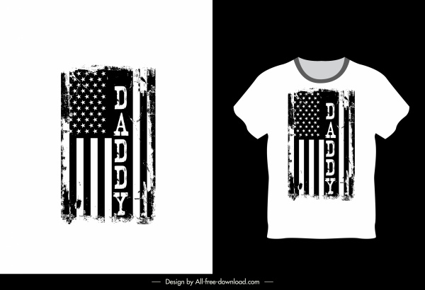 t шаблон рубашки США эскиз флага черный белый гранж