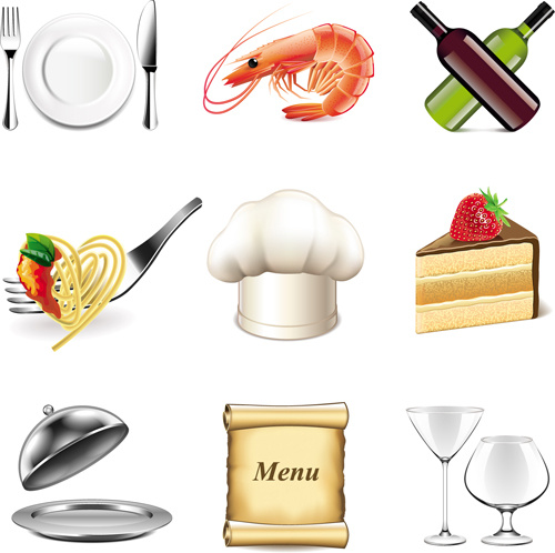 Geschirr mit Lebensmittel-Vektor-Icons set
