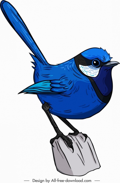 Tailorbird biểu tượng dễ thương phim hoạt hình phác họa màu xanh trang trí