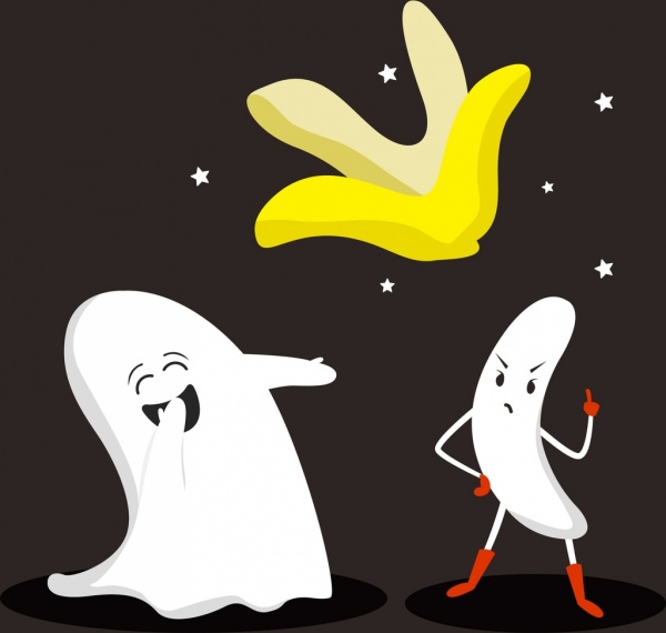 latar belakang kisah hantu lucu bergaya pisang ikon