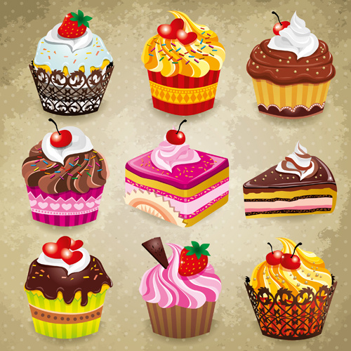 Deliciosos cupcakes de vectores diseño de iconos