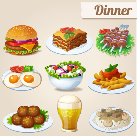 vector de diseño de los iconos de sabrosa cena