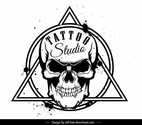 template tanda studio tatoo desain geometri tengkorak grunge