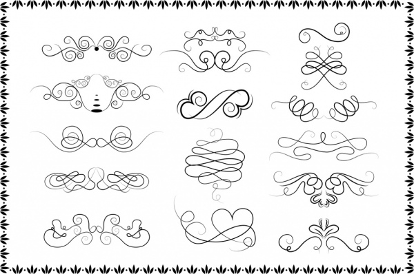 Tattoo-Design-Elemente gekrümmte Linien Isolierung