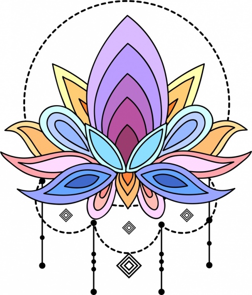 tato template warna-warni lotus sketsa