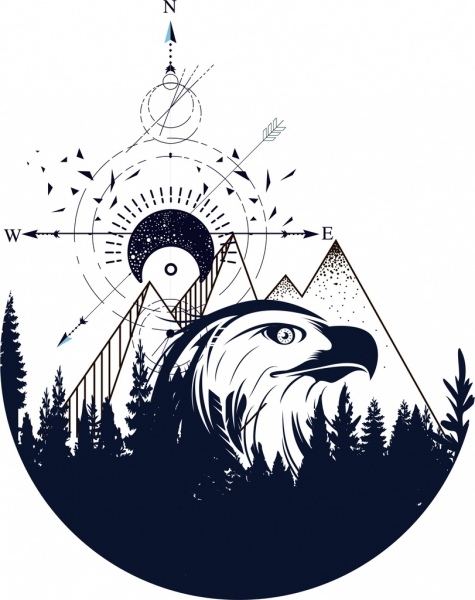tatuaż wzór eagle mountain, nawigator szkic plemienne decor.