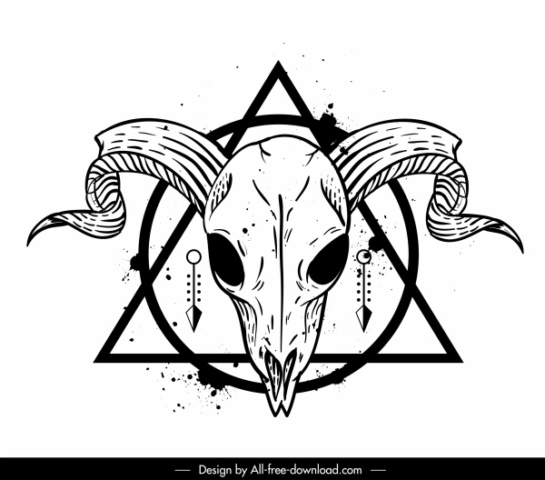 plantilla de tatuaje grunge toro cráneo geometría boceto