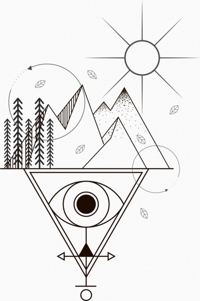 Татуировка шаблон солнцем горы глаз эскиз племенных геометрии