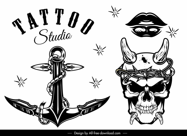 Tattoo-Vorlagen schwarz weiß künstlerische Retro-Formen
