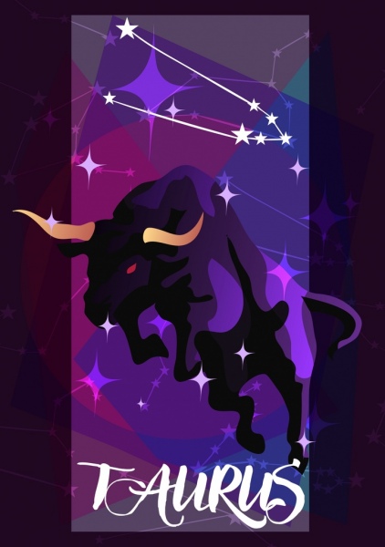 tanda zodiak Taurus kerbau ikon desain ungu gelap