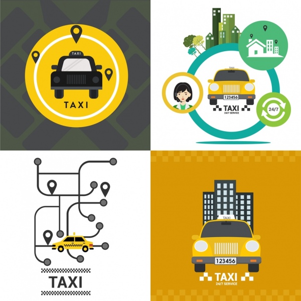 Taxi Werbung setzt gelbes Autonavigation Service Symbole
