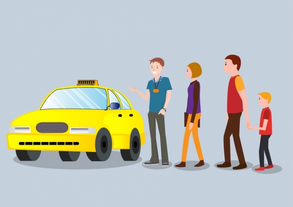 такси, автомобиль пассажиров значков цветными 3d дизайн рекламы