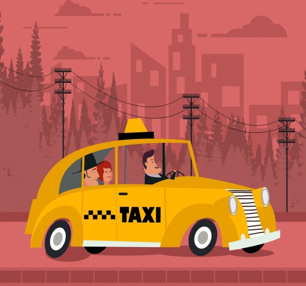 La Publicidad De Taxi Coche Amarillo Rosa Fondo De Dibujos Animados De  Colores-dibujos Animados Del Vector-vector Libre Descarga Gratuita