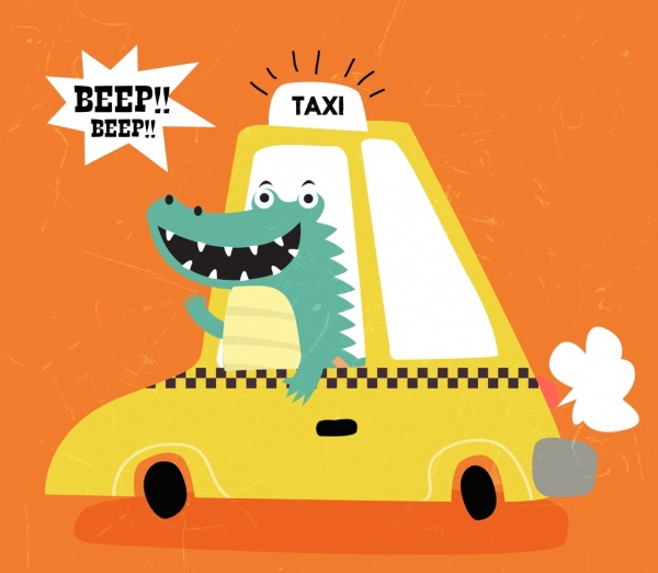 taksi latar belakang mobil bergaya buaya ikon kartun lucu