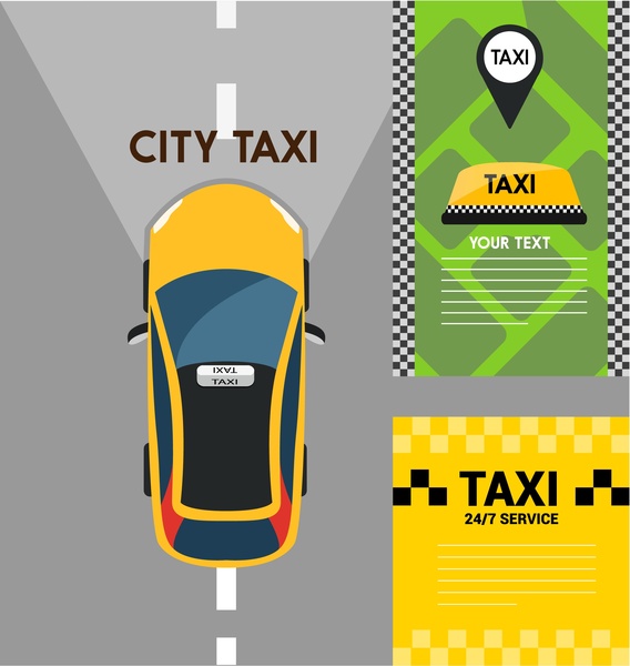 konsep-konsep taksi dengan berbagai warna gaya ilustrasi