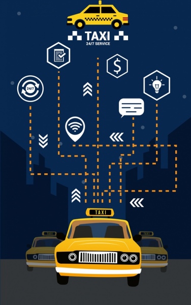 Taksi Hizmeti Reklam Afişi Araba Rahatlığı Tasarım Öğeleri