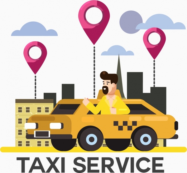 Éléments de localisation de la bannière publicitaire du chauffeur de voiture de service de taxi