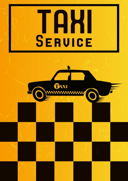 Servicio de taxi amarillo negro cuadrados piso auto publicidad