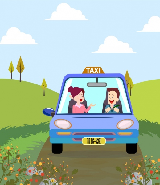 karikatür tasarım renkli taksi hizmeti arka plan